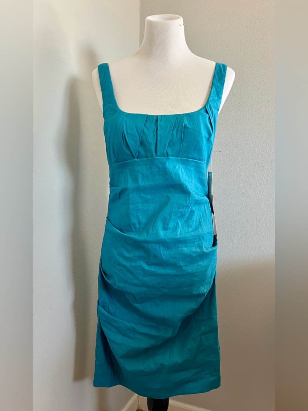 Nicole Miller Teal Square-Neck Midi Dress